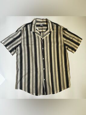 Zara Black & Cream Vertical Stripe Short Sleeve Button-Down